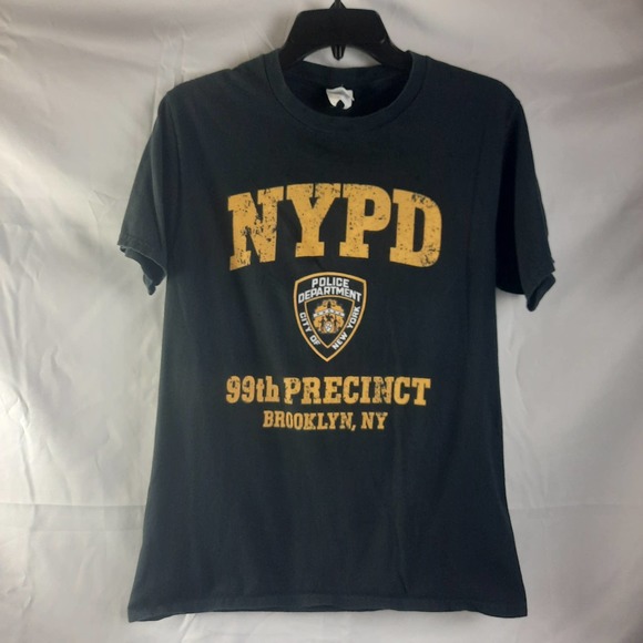Port & Co Ringspun NYPD 98th Precinct Brooklyn NY Black Logo print t-shirt Small - Picture 1 of 4